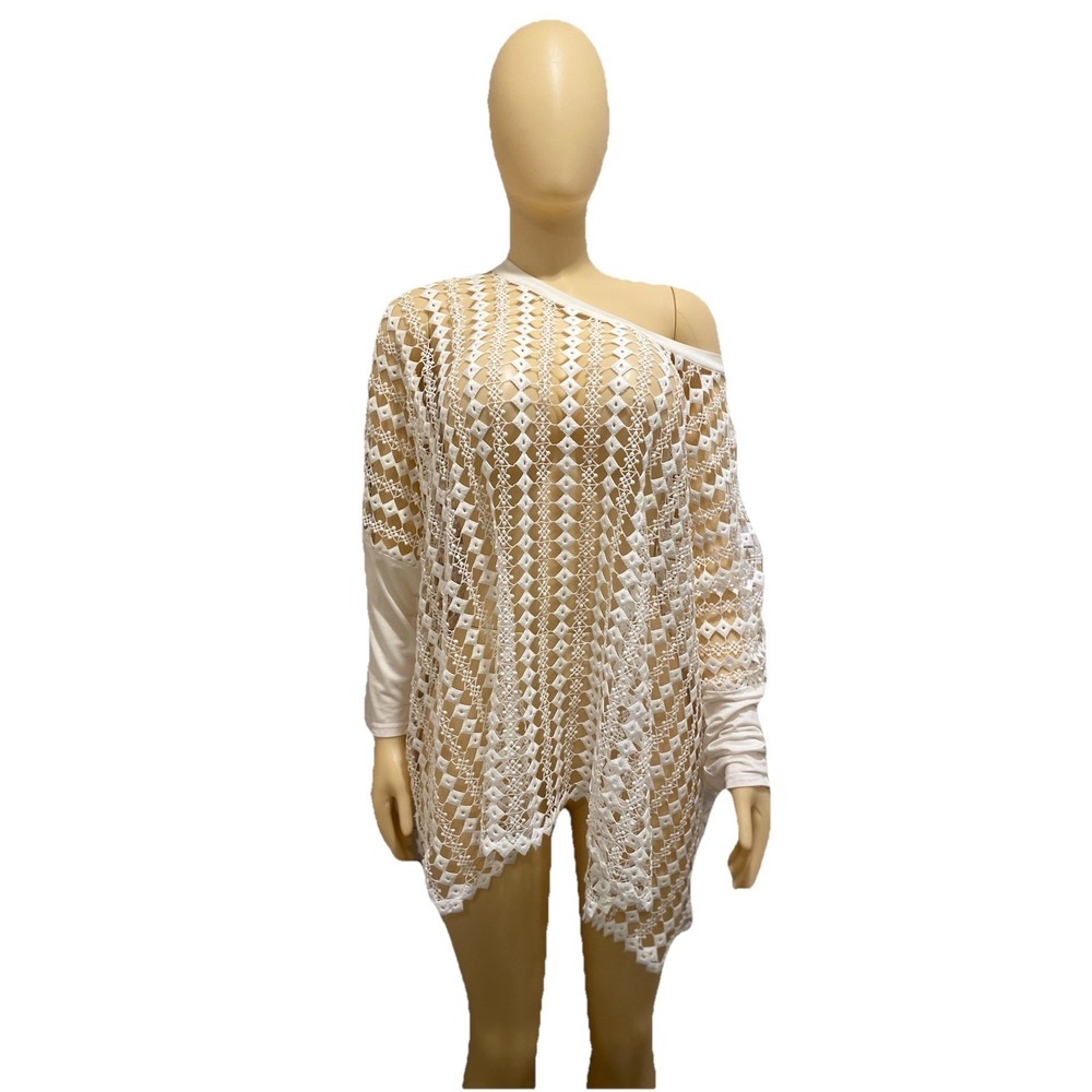 Alberto Makali NY Crocheted Lace Top Long Sleeve Off Shoulder‎ Oversized Large